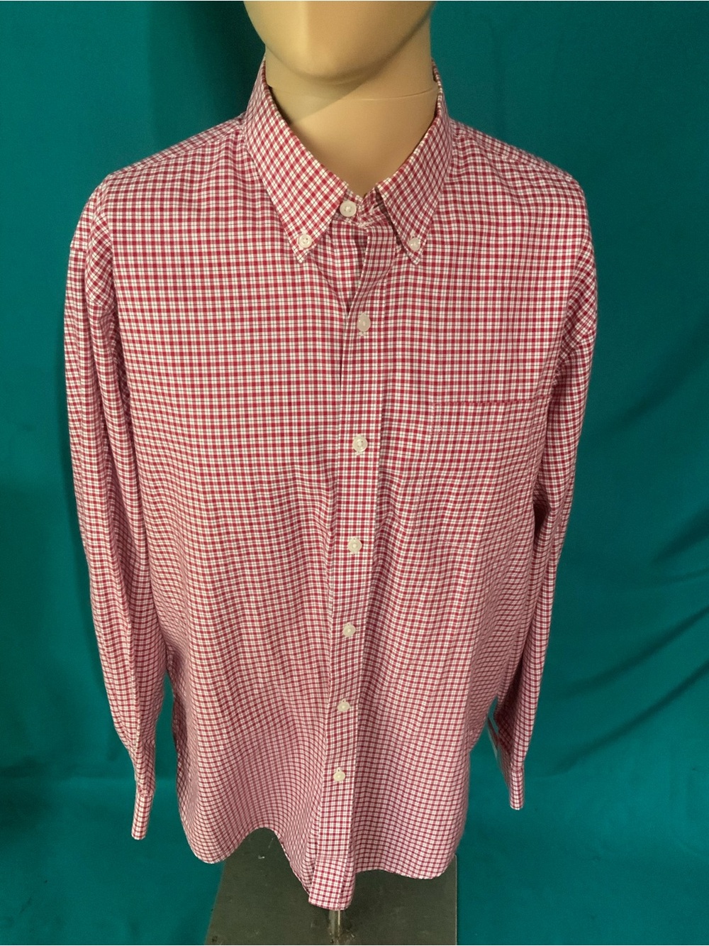 L.L. Bean Red/White Gingham 100% Long Staple Cotton Button-Down Shirt